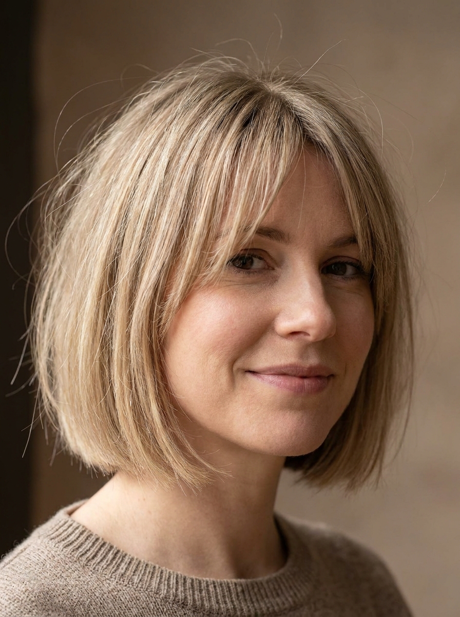 Blonde Bob mit Curtain Bangs als Kurze Blonde Bob Frisuren Inspiration 2026